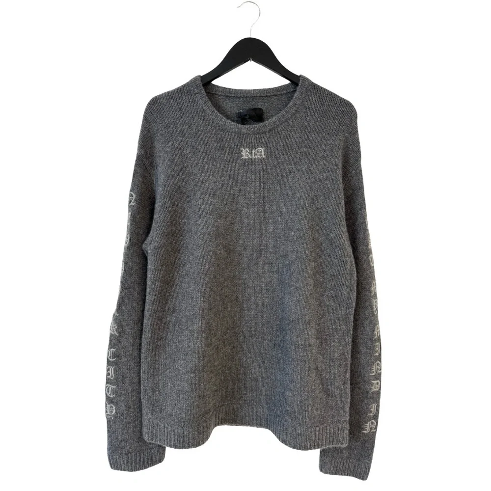 RtA Large Cashmere Embroidered‎ My Mind In New York City Crew Neck Sweater Gray